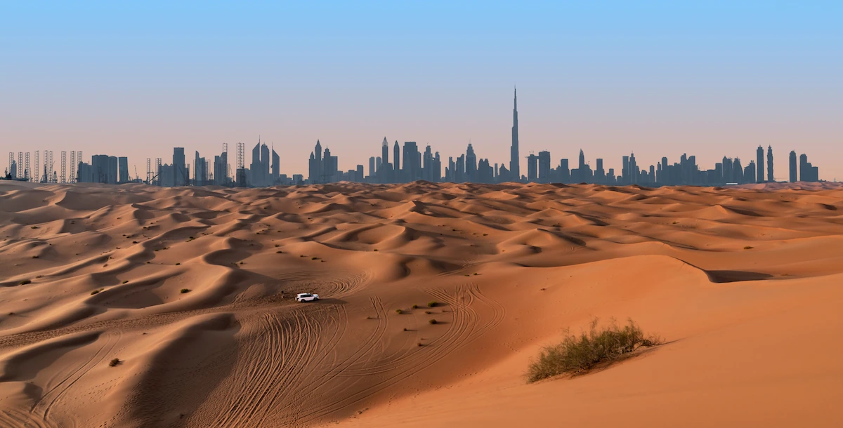 Dubai skyline and desert landscape